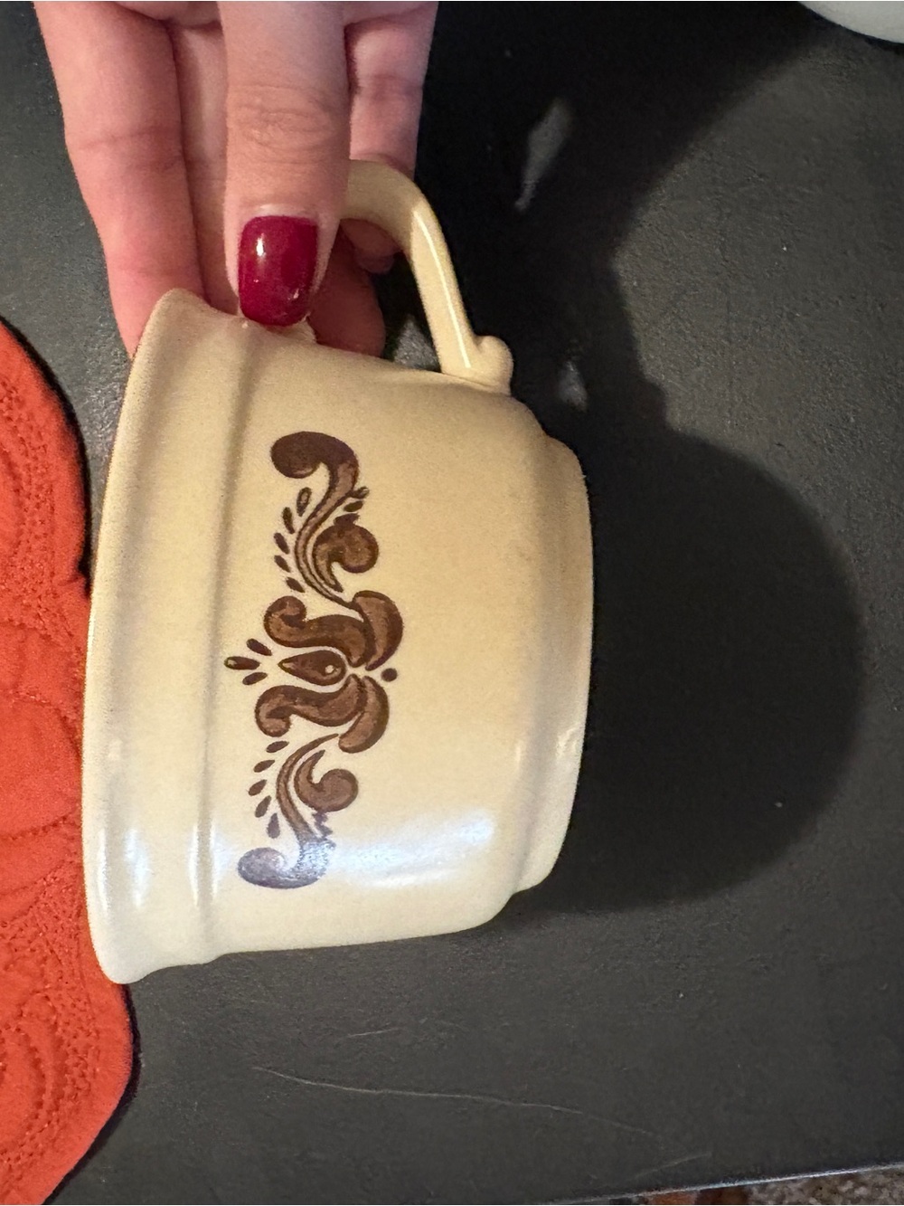 Pfaltzgraff Cream Stoneware Mug with Brown Scroll Design